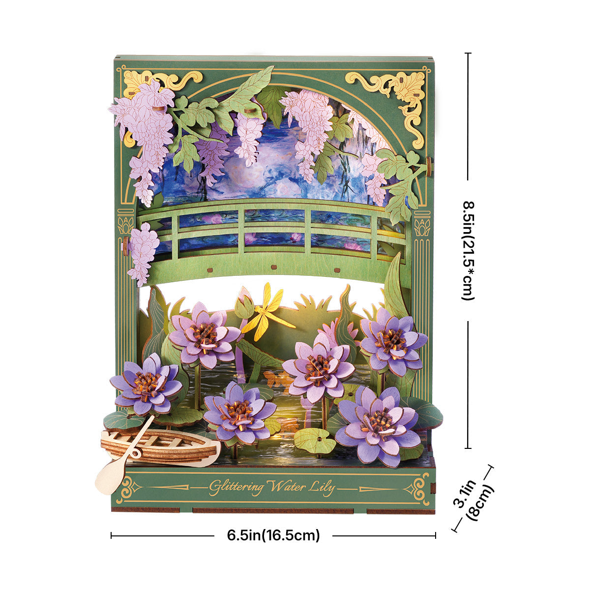 Glittering Waterlily 3D Wooden Display Painting with LED Light - Van Gogh