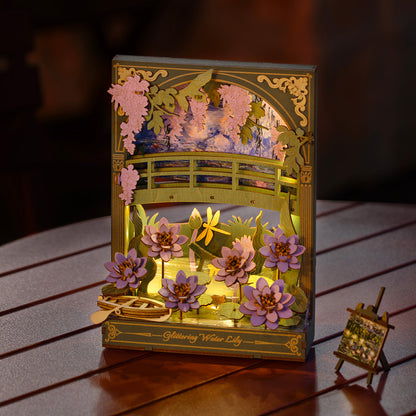 Glittering Waterlily 3D Wooden Display Painting with LED Light - Van Gogh