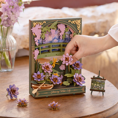 Glittering Waterlily 3D Wooden Display Painting with LED Light - Van Gogh