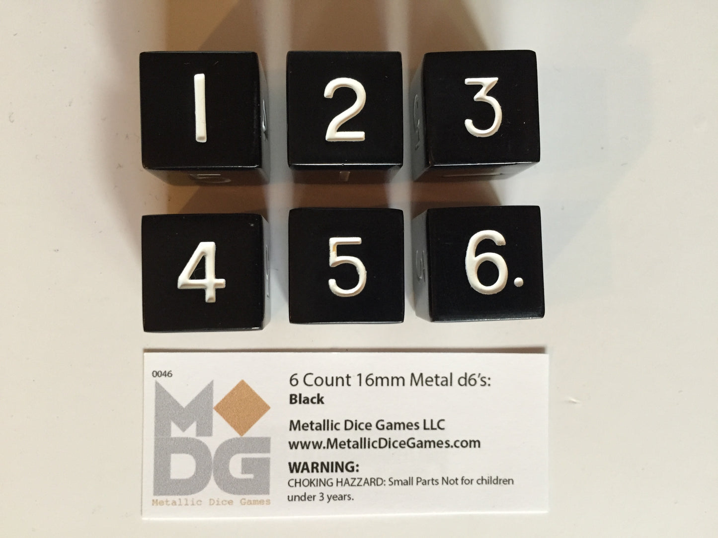Metallic Dice Games - 16mm Black D6 (Set of 6)