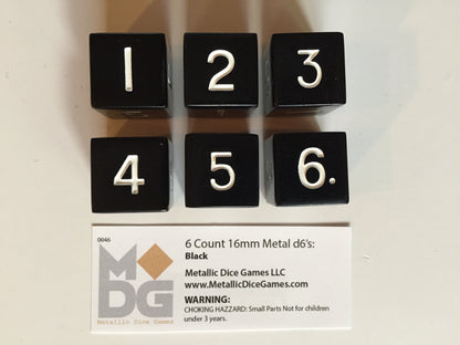 Metallic Dice Games - 16mm Black D6 (Set of 6)