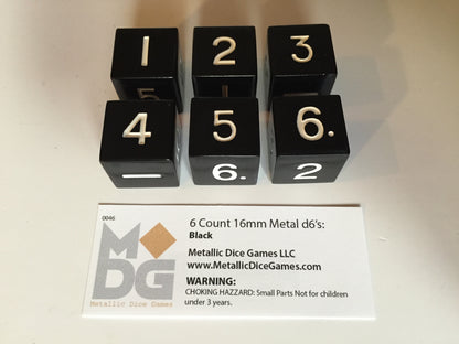 Metallic Dice Games - 16mm Black D6 (Set of 6)