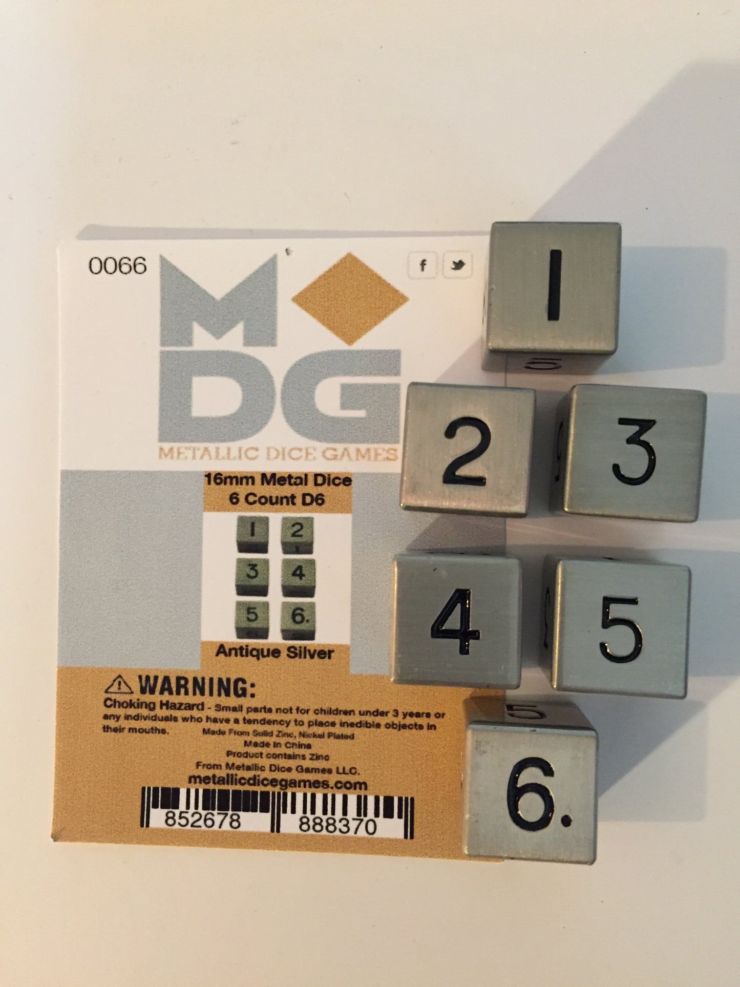 Metallic Dice Games - 16mm D6 (Set of 6) - Antique Silver
