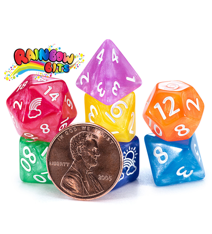“Rainbow Bits” Mighty Tiny Dice - Polyhedral 12mm 7-Dice Set