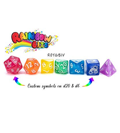 “Rainbow Bits” Mighty Tiny Dice - Polyhedral 12mm 7-Dice Set