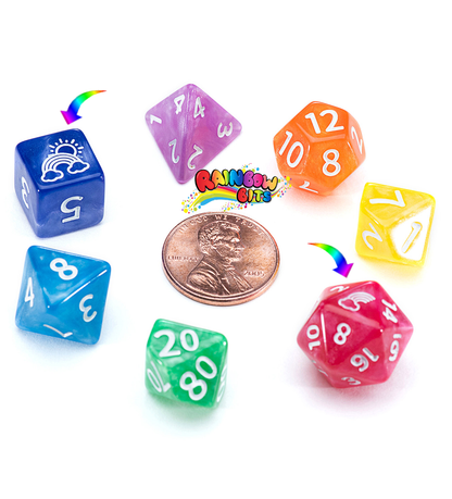 “Rainbow Bits” Mighty Tiny Dice - Polyhedral 12mm 7-Dice Set