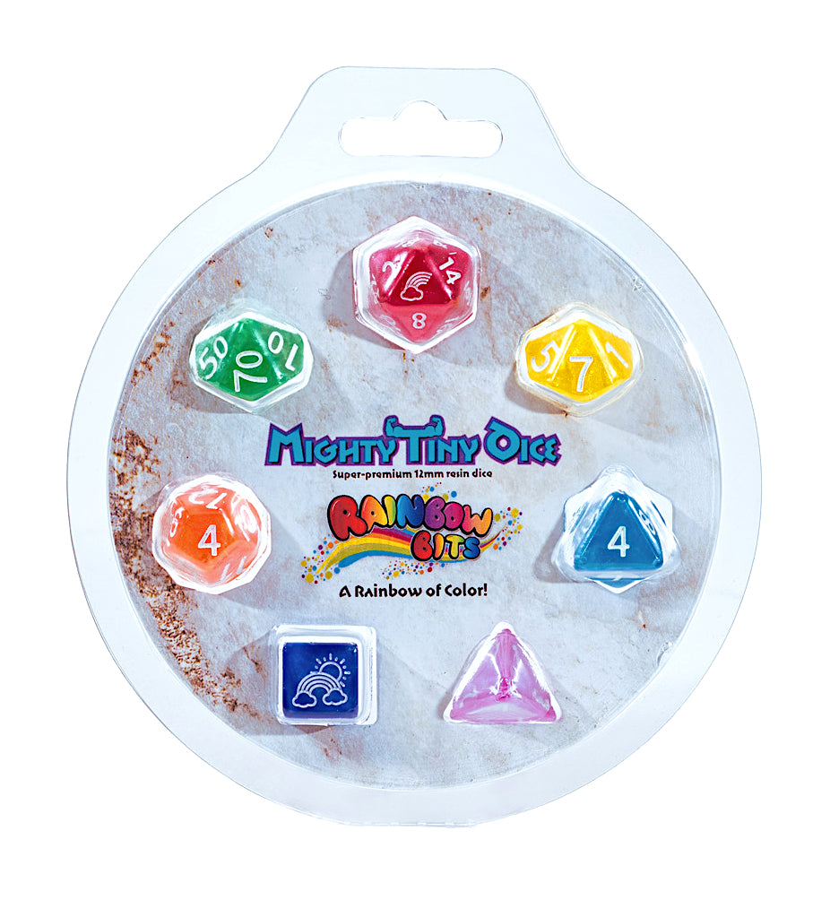 “Rainbow Bits” Mighty Tiny Dice - Polyhedral 12mm 7-Dice Set