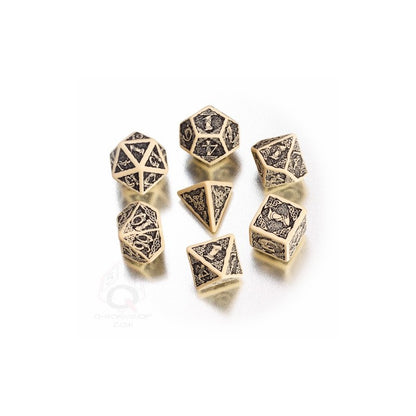 Q-Workshop - Celtic 3D Dice - Set of 7 Polyhedral Dice - Beige/Black