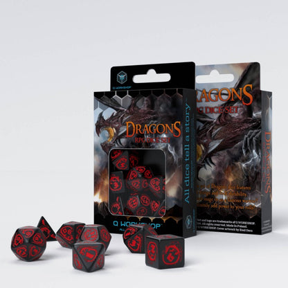 Q-Workshop - Dragons RPG Dice Set - Set of 7 Polyhedral - Black/Red