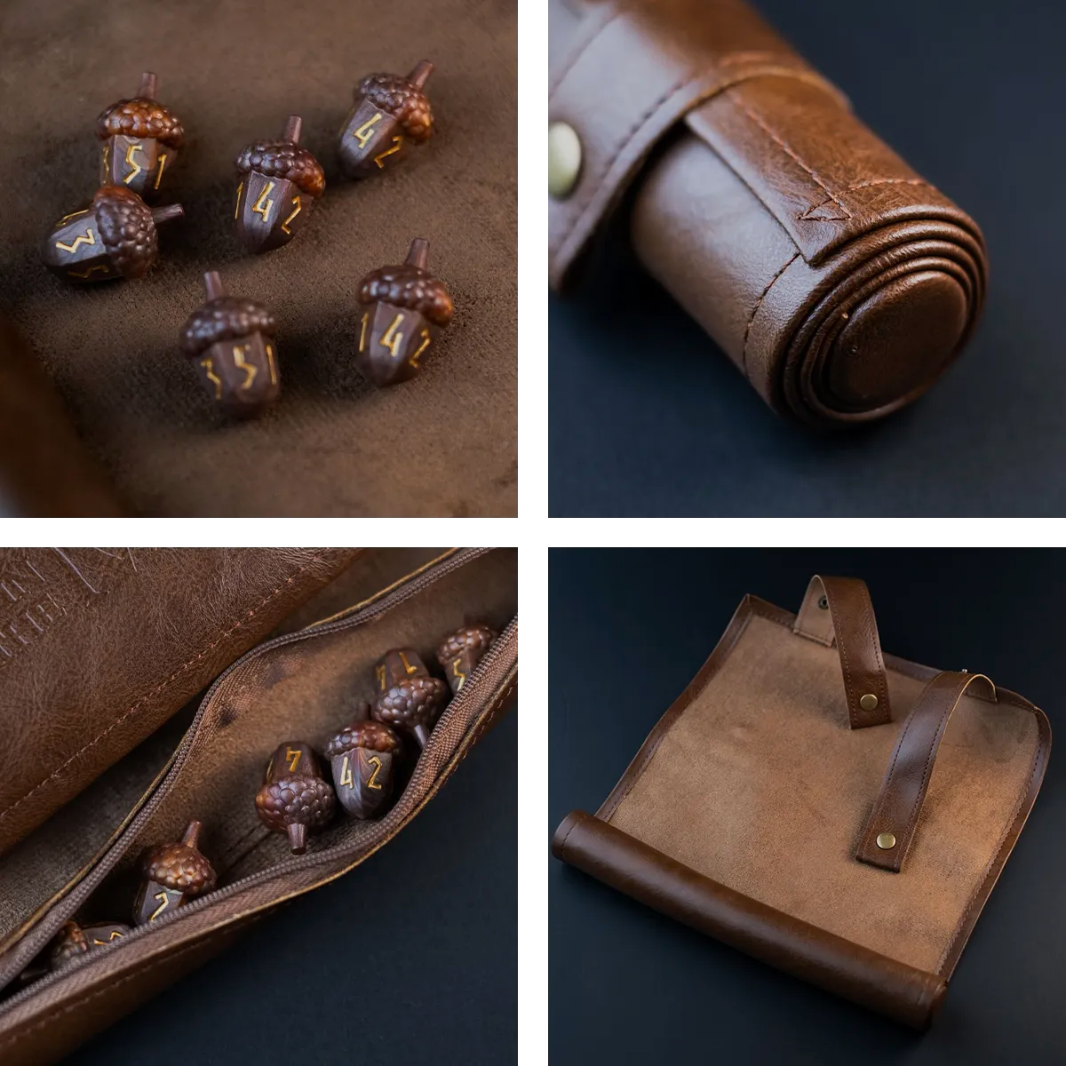 Resin: Legend in the Mist: Leather Satchel with 6 Resin Acorn Dice