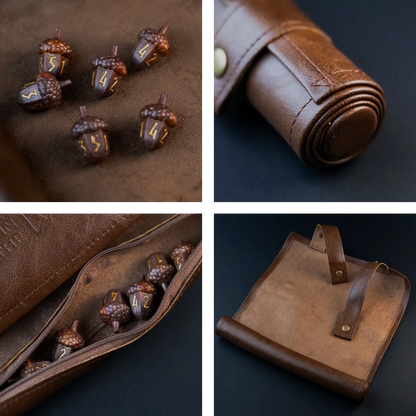 Resin: Legend in the Mist: Leather Satchel with 6 Resin Acorn Dice