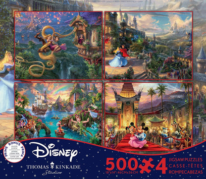 Disney Thomas Kinkade Studios - Tangled, Peter Pan, Cinderella, Mickey & Minnie Hollywood 500 x 4 Puzzle