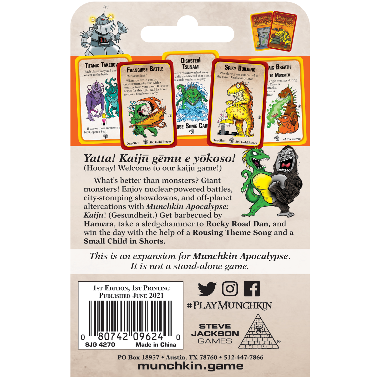 Munchkin Apocalypse KAIJU - Mini Expansion Pack - Steve Jackson Games