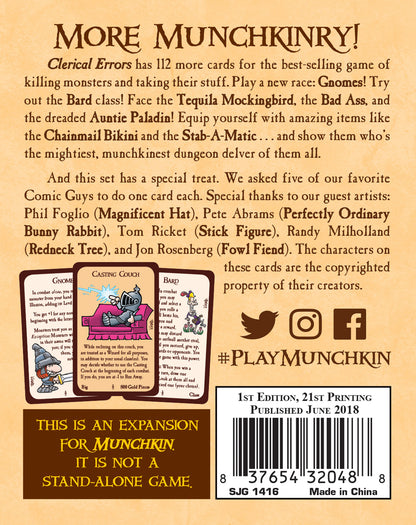 Munchkin 3 - Clerical Errors Card Game Expansion