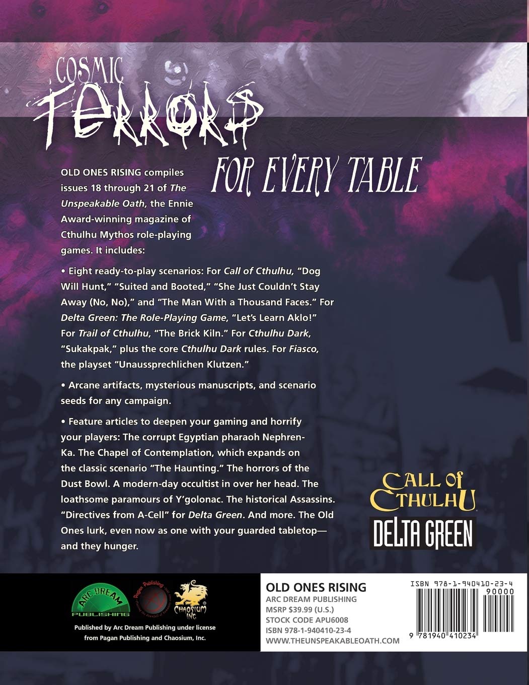 The Unspeakable Oath - Issues 18-21 "Old Ones Rising" - Roleplaying Game Scenarios - ARC Dream Publishing