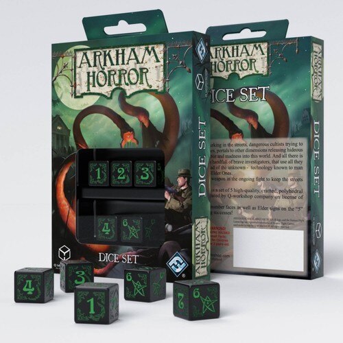 Q-Workshop - Arkham Horror - Set of 5 D6 Dice - Black/Green