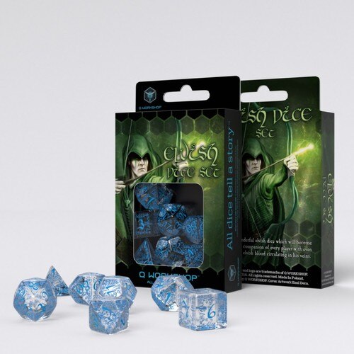 Q-Workshop - Elven - Set of 7 Polyhedral Dice - Translucent/Blue