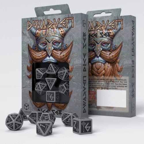 Q-Workshop - Dwarven - Set of 7 Polyhedral Dice - Gray/Black