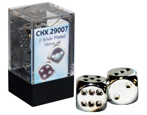 Chessex Dice - 2x Silver Plated 16mm d6 - CHX29007