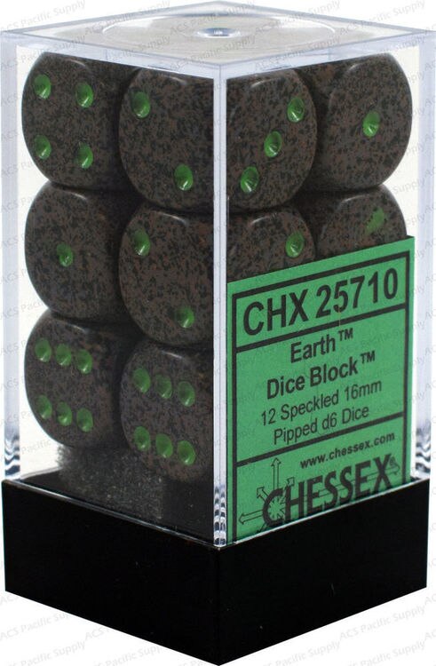 Chessex Dice - Speckled - 16mm D6 Dice Earth/Green Pips (12 count)