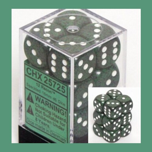 Chessex Dice - Speckled 16mm D6 Dice Recon/White Pips (12 count)