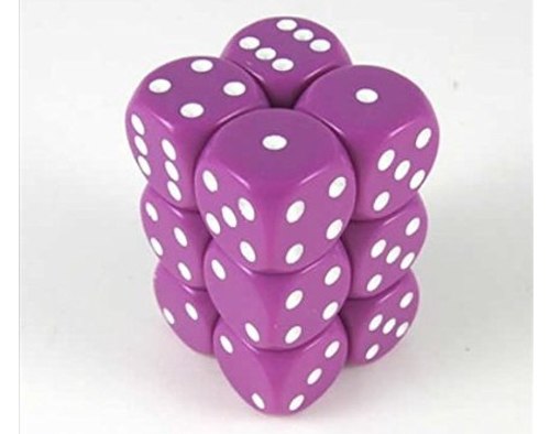 Chessex Dice - Opaque 16mm D6 Dice Light Purple/White Pips (12 count)