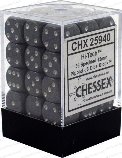 Chessex Dice - Speckled - 12mm D6 Dice Urban Hi-Tech/Silver Pips (36 count)