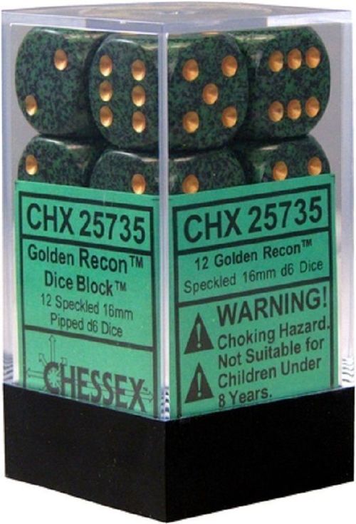 Chessex Dice - Speckled - 16mm D6 Dice Golden Recon/Gold Pips (12 count)