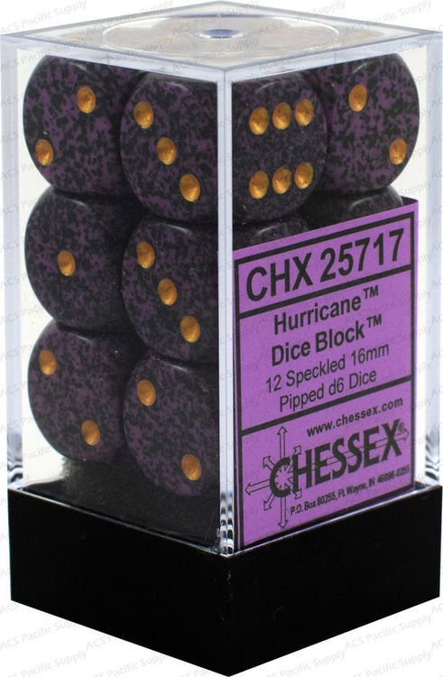Chessex Dice - Speckled - 16mm D6 Dice Hurricane/Gold Pips (12 count)