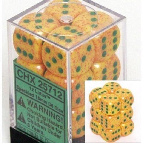 Chessex Dice - Speckled - 16mm D6 Dice Lotus/Green Pips (12 count)