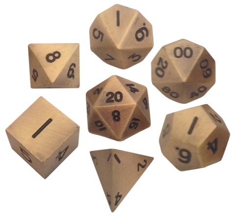 Metallic Dice Games - 16mm Polyhedral Dice  (Set of 7) - Antique Gold