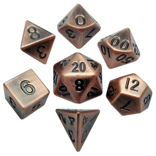 Metallic Dice Games - 16mm Polyhedral Dice  (Set of 7) - Antique Copper