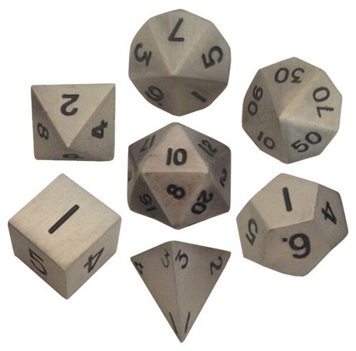 Metallic Dice Games - 16mm Polyhedral Dice  (Set of 7) - Antique Silver