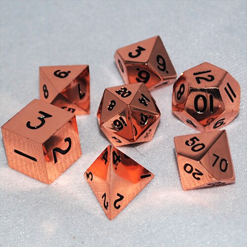 Metallic Dice Games - 16mm Polyhedral Dice  (Set of 7) - Shiny Copper