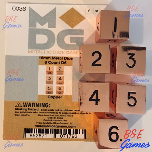 Metallic Dice Games - 16mm D6 (Set of 6) - Copper - SHINY!