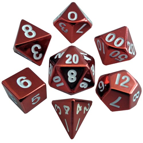 Metallic Dice Games - 16mm Polyhedral Dice  (Set of 7) - Red Painted Metal