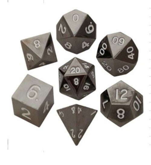 Metallic Dice Games - 16mm Polyhedral Dice  (Set of 7) - Sterling Grey